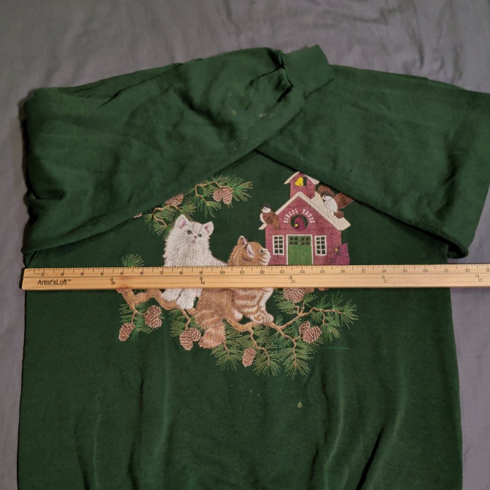 Vintage Jerzees Kitten Sweatshirt Womens Size Large Green Cat Crewneck Grandma - Picture 7 of 11